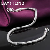 Charm 925 Silver Bracelet 3mm Snake Chain Party Jewelry