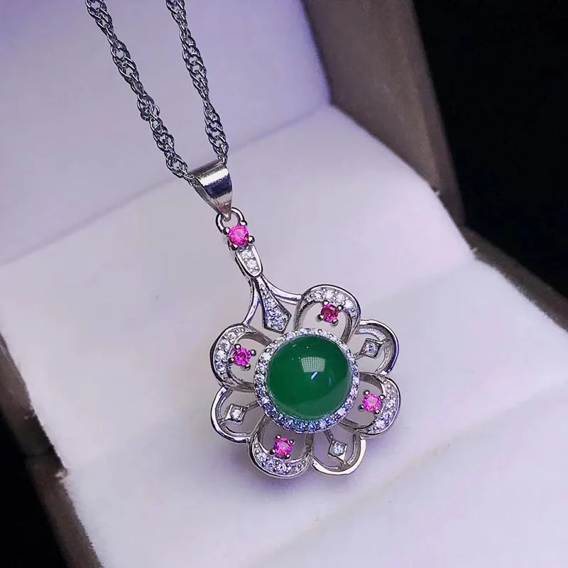 925 Silver Green Jade Emerald Choker Necklace