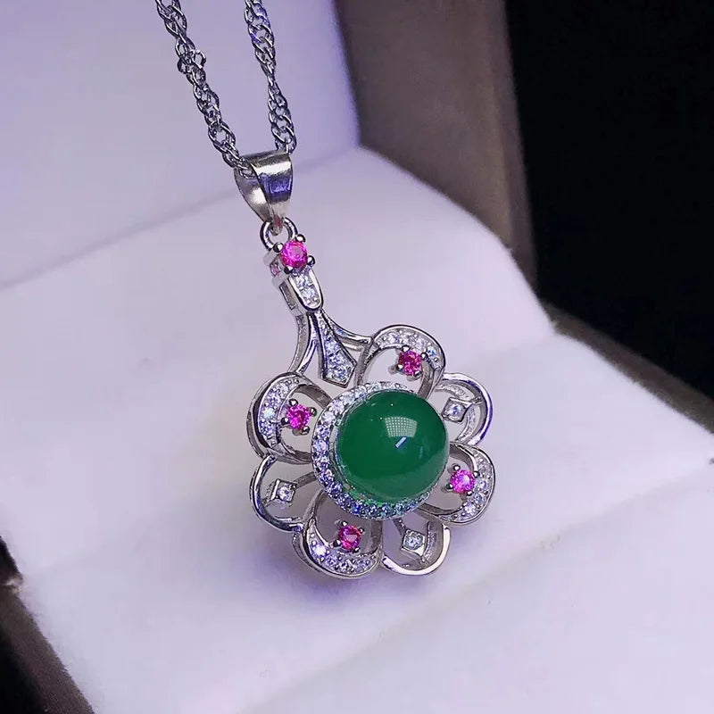 925 Silver Green Jade Emerald Choker Necklace