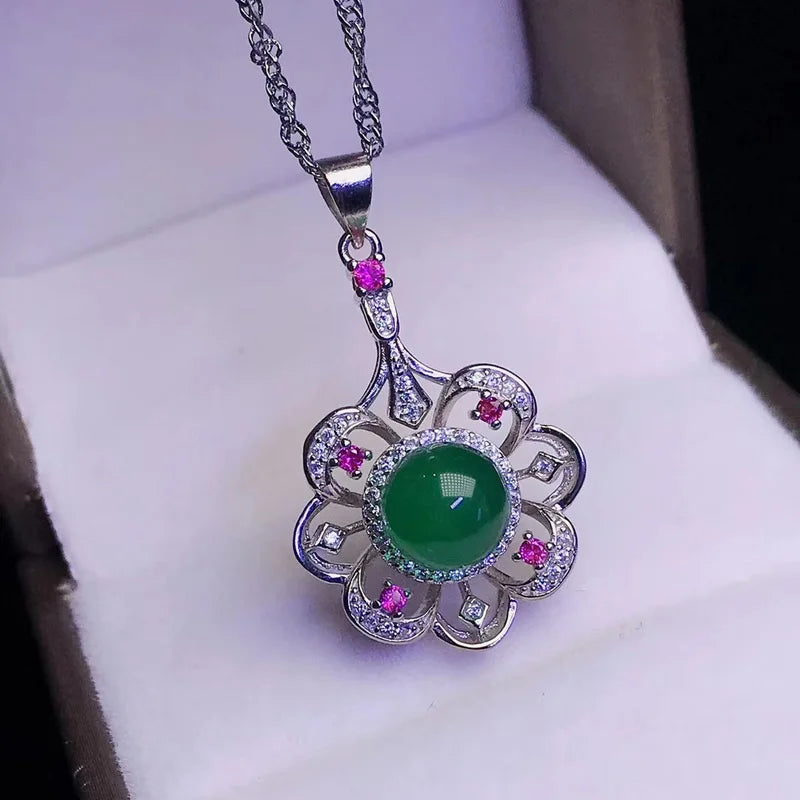925 Silver Green Jade Emerald Choker Necklace
