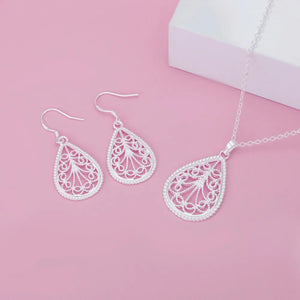 925 Silver Teardrop Earrings Necklace Set Wedding Gift