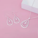 925 Silver Teardrop Earrings Necklace Set Wedding Gift