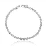 925 Sterling Silver 4MM Rope Chain Necklace Bracelet Set