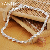 925 Sterling Silver 4MM Rope Chain Necklace Bracelet Set