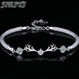 925 Sterling Silver Bangle Deer Zircon Crystal Bracelet Wedding Gift