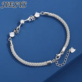 925 Sterling Silver Bangle Deer Zircon Crystal Bracelet Wedding Gift