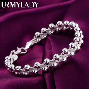 925 Silver Braided Beads Bracelet for Women Wedding Party