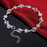 925 Sterling Silver Flower Heart Bracelet for Women