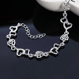925 Sterling Silver Bracelet Flowers Heart Chain Wedding Christmas Jewelry