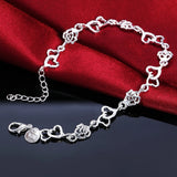 925 Sterling Silver Bracelet Flowers Heart Chain Wedding Christmas Jewelry