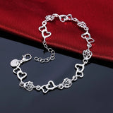 925 Sterling Silver Bracelet Flowers Heart Chain Wedding Christmas Jewelry