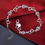 925 Sterling Silver Bracelet Flowers Heart Chain Wedding Christmas Jewelry