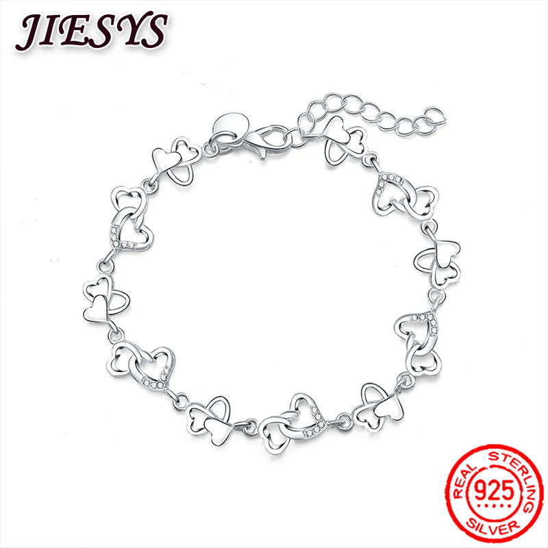 925 Silver Bracelet Women Heart Chain Wedding Party Christmas Jewelry