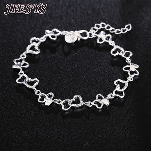 925 Silver Bracelet Women Heart Chain Wedding Party Christmas Jewelry