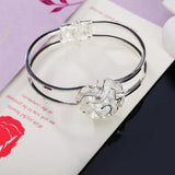 925 Silver Bracelet: Rose Flower Bangle for Women - Wedding Christmas Jewelry