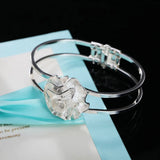 925 Silver Bracelet: Rose Flower Bangle for Women - Wedding Christmas Jewelry