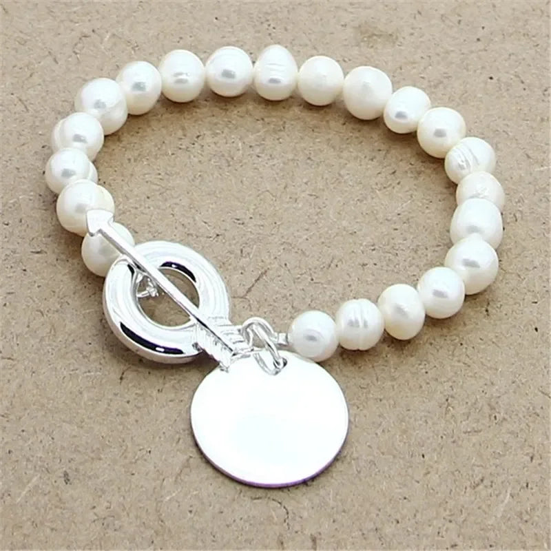 925 Silver Pendant Freshwater Pearl Bracelet Wedding Gift