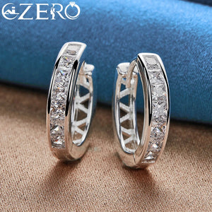 925 Silver Crystal Zircon Hoop Earrings Wedding Party Jewelry Gift