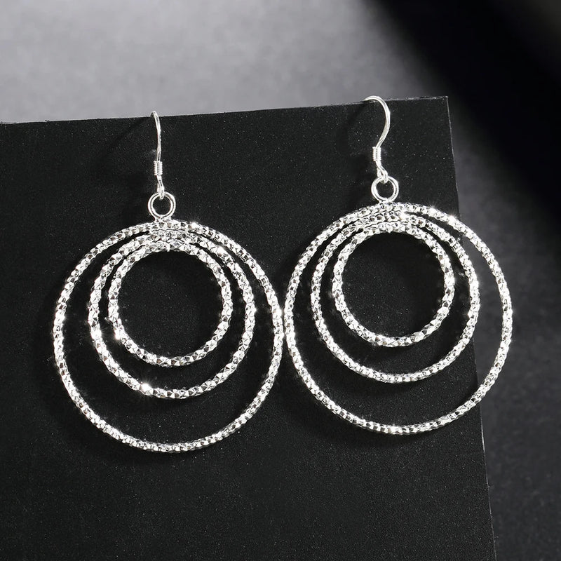 925 Sterling Silver Three Circle Big Earrings for Women High Jewelry Party Gift