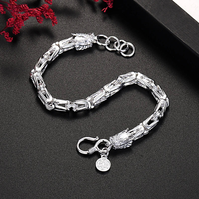 Dragon Head Chain Bracelet 925 Silver Men's Jewelry