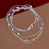 925 Sterling Silver Bracelets Necklace Set Oval Beads Chain 18 Inch Gift