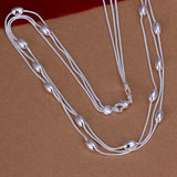 925 Sterling Silver Bracelets Necklace Set Oval Beads Chain 18 Inch Gift