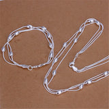 925 Sterling Silver Bracelets Necklace Set Oval Beads Chain 18 Inch Gift