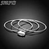 925 Sterling Silver Circle Triple Ring Bangle Heart Charm Bracelet