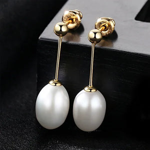 925 Sterling Silver Earrings Natural Pearl Golden Woman Silver Ear Nail