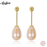 925 Sterling Silver Earrings Natural Pearl Golden Woman Silver Ear Nail