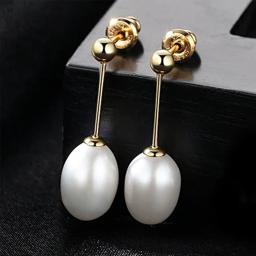 925 Sterling Silver Earrings Natural Pearl Golden Woman Silver Ear Nail