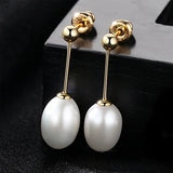925 Sterling Silver Earrings Natural Pearl Golden Woman Silver Ear Nail