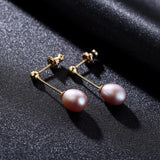 925 Sterling Silver Earrings Natural Pearl Golden Woman Silver Ear Nail
