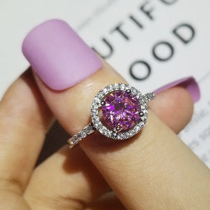 Pink Zircon Ring 925 Sterling Silver Engagement Wedding Band Rings for Women