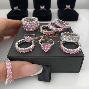 Pink Zircon Ring 925 Sterling Silver Engagement Wedding Band Rings for Women