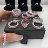 Pink Zircon Ring 925 Sterling Silver Engagement Wedding Band Rings for Women