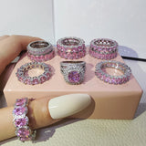 Pink Zircon Ring 925 Sterling Silver Engagement Wedding Band Rings for Women
