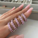 Pink Zircon Ring 925 Sterling Silver Engagement Wedding Band Rings for Women