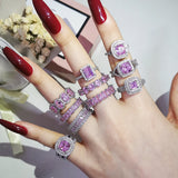 Pink Zircon Ring 925 Sterling Silver Engagement Wedding Band Rings for Women