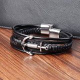 Charm Anchor Stainless Steel Men Leather Bracelet Gift