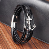 Charm Anchor Stainless Steel Men Leather Bracelet Gift