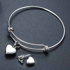 Heart Bangle Bracelet Keepsake Memorial Gift Ladies Cremation Jewelry