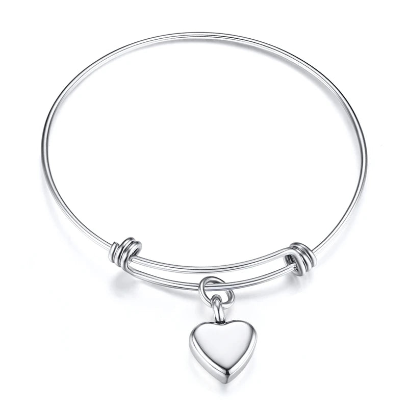 Heart Bangle Bracelet Keepsake Memorial Gift Ladies Cremation Jewelry