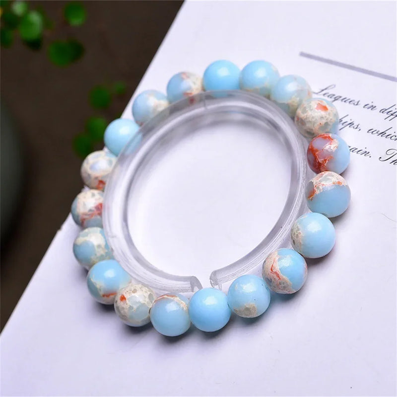 Natural Stone Snakeskin Jaspers Charm Beads Bracelet for Women