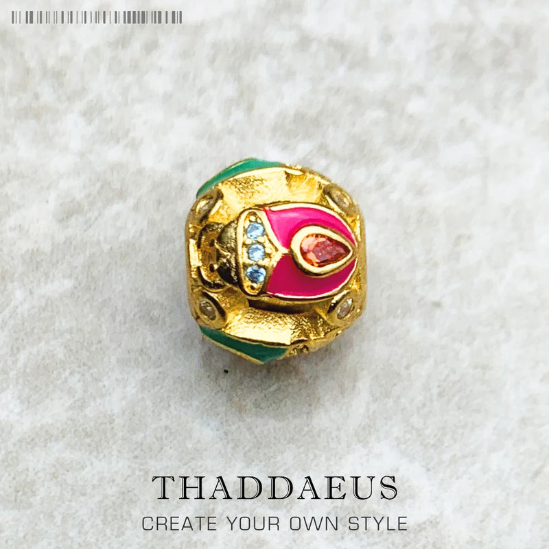 Golden Bug Charm Beads 925 Sterling Silver Colorful Jewelry