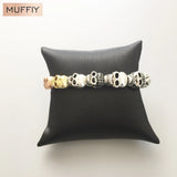 Skull Charm Beads for Bracelet, Silver with Zirconia, 5mm Hole
