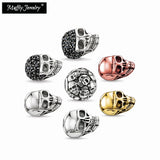Skull Charm Beads for Bracelet, Silver with Zirconia, 5mm Hole