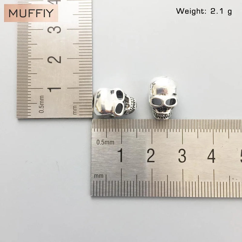 Skull Charm Beads for Bracelet, Silver with Zirconia, 5mm Hole