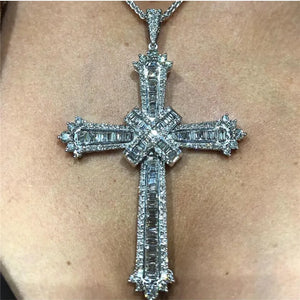 925 Silver Cross Pendant Necklace with Cz for Wedding Party