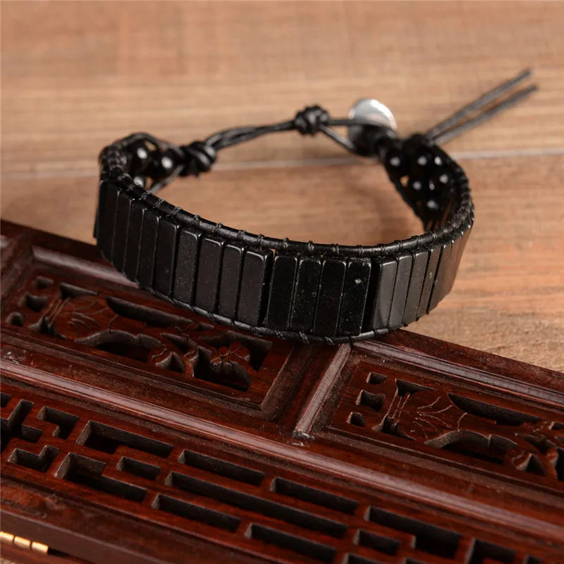 Boho Leather Wrap Bracelet with Beaded Cuff